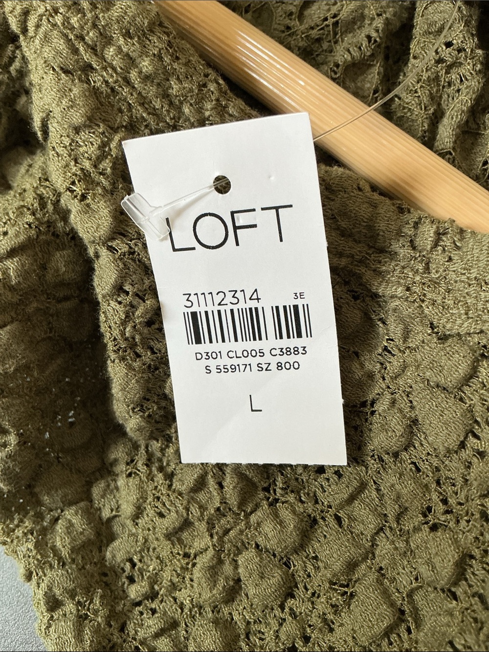 LOFT Olive Green Textured Puff-Sleeve Top - Picture 4 of 7